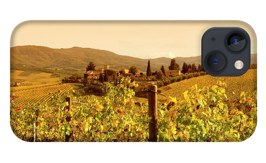 Scenics iPhone 13 Case featuring the photograph Tuscany Village And Vineyard In Fall At by Lisa-blue