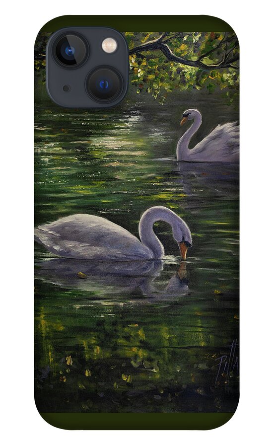 Two Swans iPhone 13 Case featuring the painting Serenity Swans by Lynne Pittard