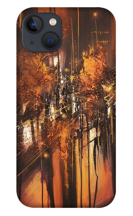 Abstract iPhone 13 Case featuring the painting Urban Nocturne by Tom Shropshire
