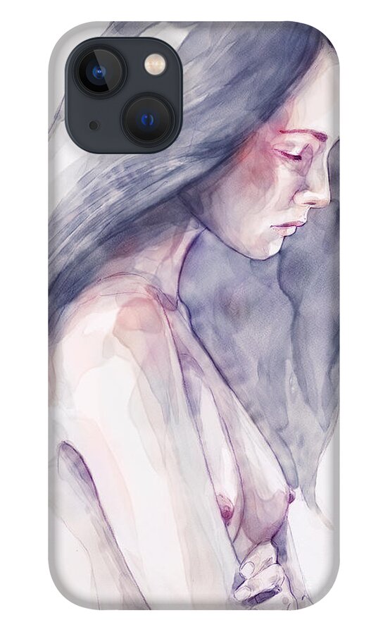 Watercolor iPhone 13 Case featuring the painting Watercolor abstract portrait of a girl by Dimitar Hristov