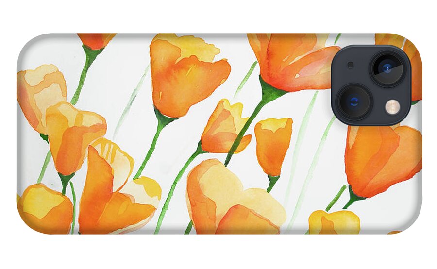 Poppy iPhone 13 Case featuring the painting Watercolor - California Poppies by Cascade Colors