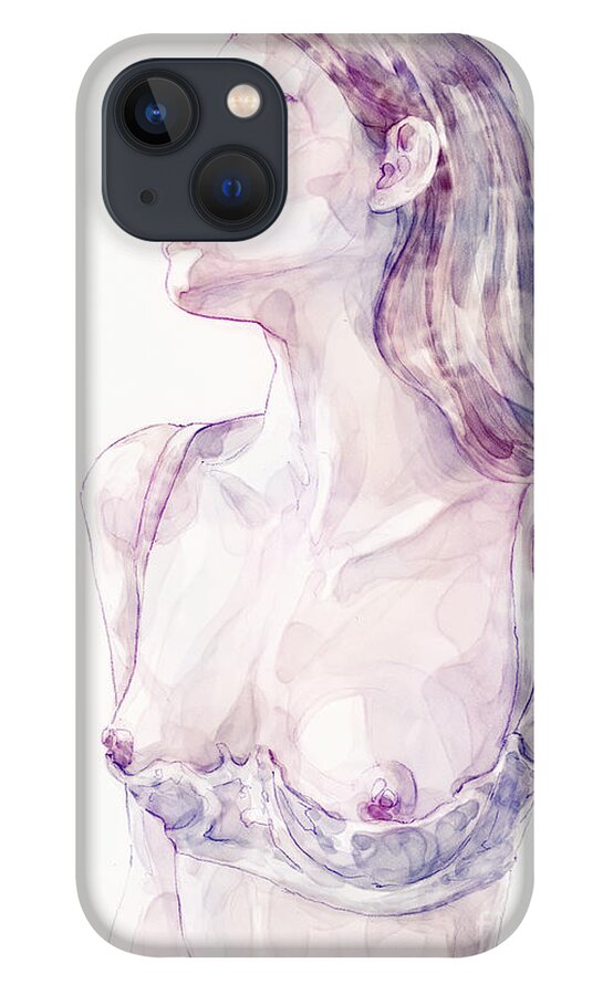 Watercolor iPhone 13 Case featuring the painting Watercolor Portrait of Young Woman by Dimitar Hristov