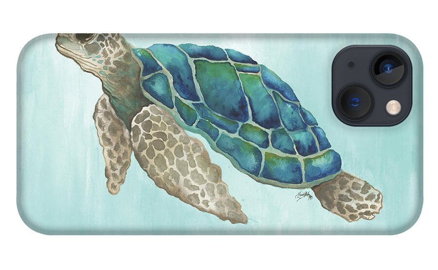 Watercolor iPhone 13 Case featuring the mixed media Watercolor Sea Turtle by Elizabeth Medley