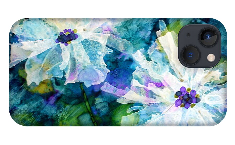 Floral iPhone 13 Case featuring the painting White on Blue by Beth Kluth