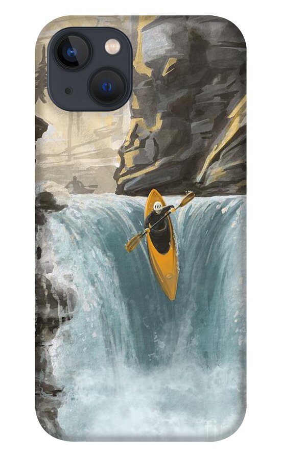 Kayak iPhone 13 Case featuring the painting White water kayaking by Sassan Filsoof