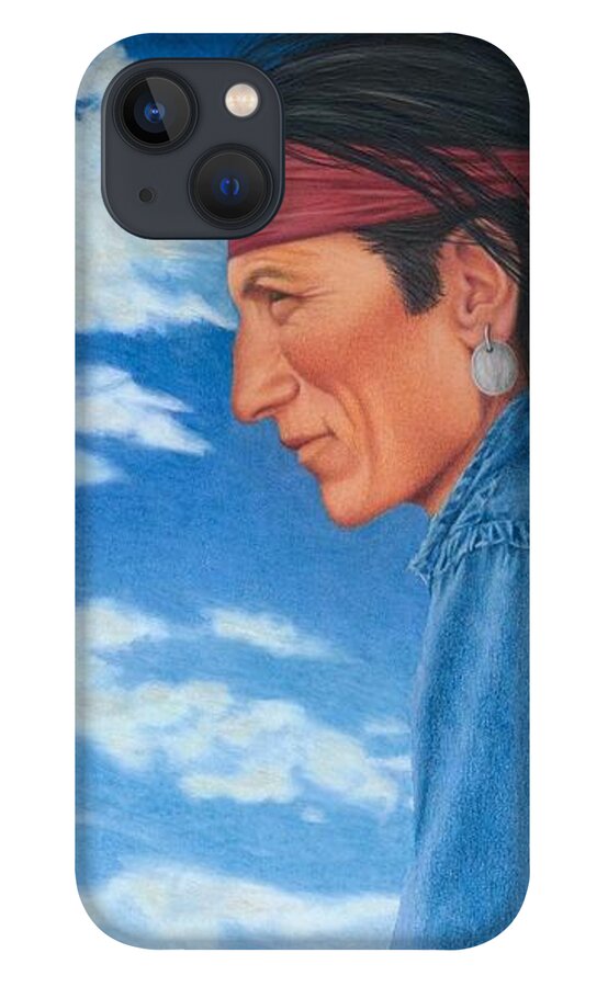 Native American Portrait. American Indian Portrait. Navajo Portrait. iPhone 13 Case featuring the painting Wind in His Hair by Valerie Evans