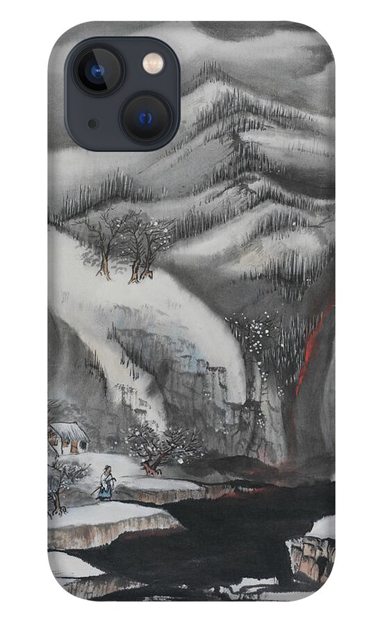 Chinese Watercolor iPhone 13 Case featuring the painting Winter by Jenny Sanders