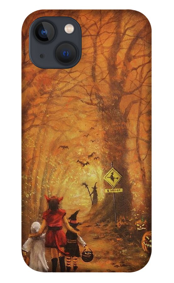 Halloween iPhone 13 Case featuring the painting Witch Crossing Ahead by Tom Shropshire
