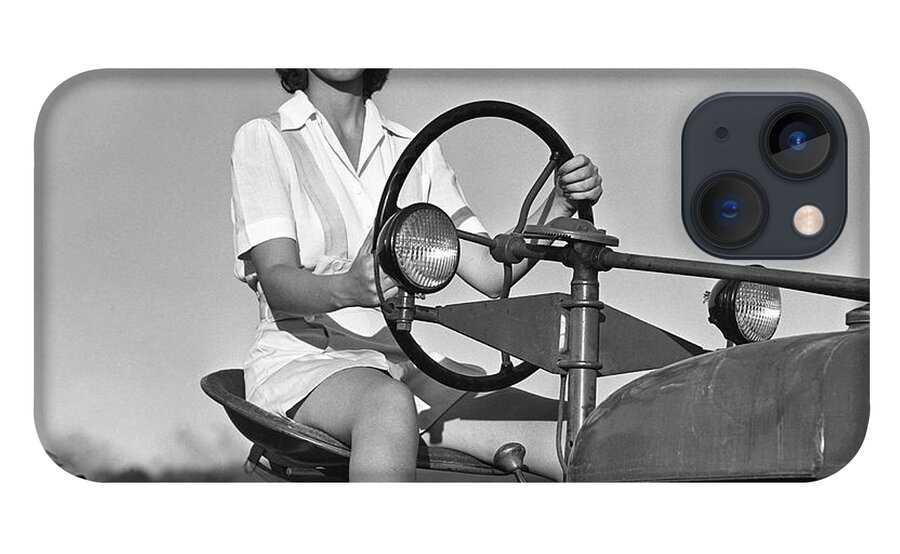 Farm Worker iPhone 13 Case featuring the photograph Woman On Tractor by George Marks