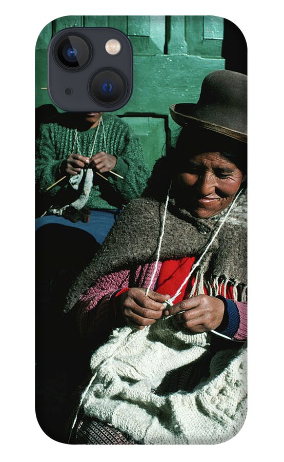 Shadow iPhone 13 Case featuring the photograph Women In Hats, Knitting Outside In The by Richard I'anson
