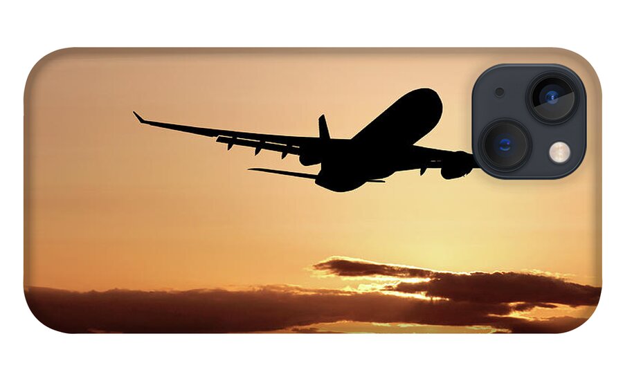 Taking Off iPhone 13 Case featuring the photograph Xl Jet Airplane Taking Off At Dusk by Sharply done
