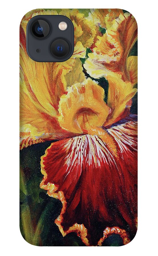 Yellow iPhone 13 Case featuring the painting Yellow and Gold Iris by Cynthia Westbrook