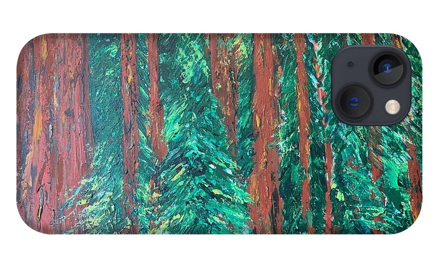 Yosemite Redwood Trees iPhone 13 Case featuring the painting Yosemite Redwoods by Raji Musinipally