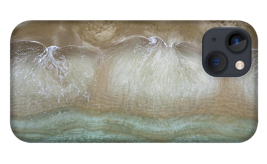 Golden Sand iPhone 13 Case featuring the photograph Aerial view drone of empty tropical sandy beach with golden sand. Seascape background #1 by Michalakis Ppalis