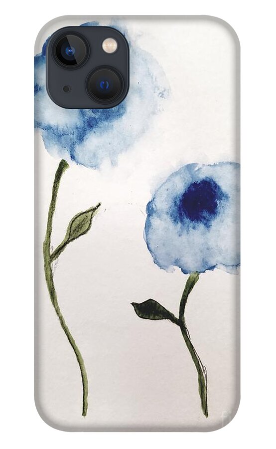  iPhone 13 Case featuring the painting Blue Flowers #1 by Margaret Welsh Willowsilk