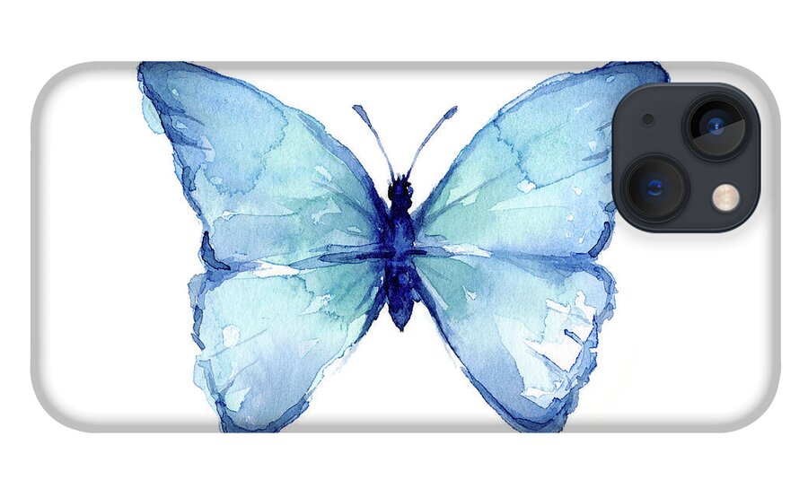 Butterfly iPhone 13 Case featuring the painting Blue Watercolor Butterfly by Olga Shvartsur