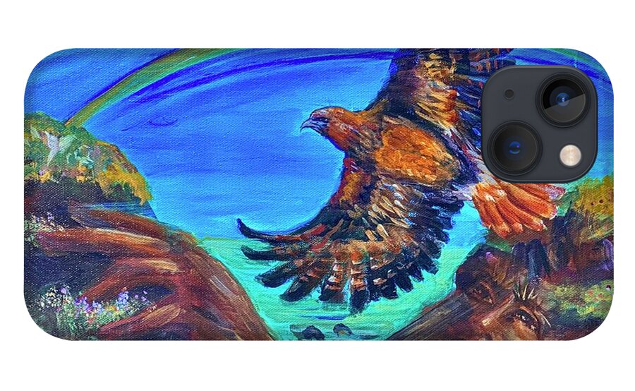 Face Masks iPhone 13 Case featuring the painting Hawk Song #1 by Sofanya White