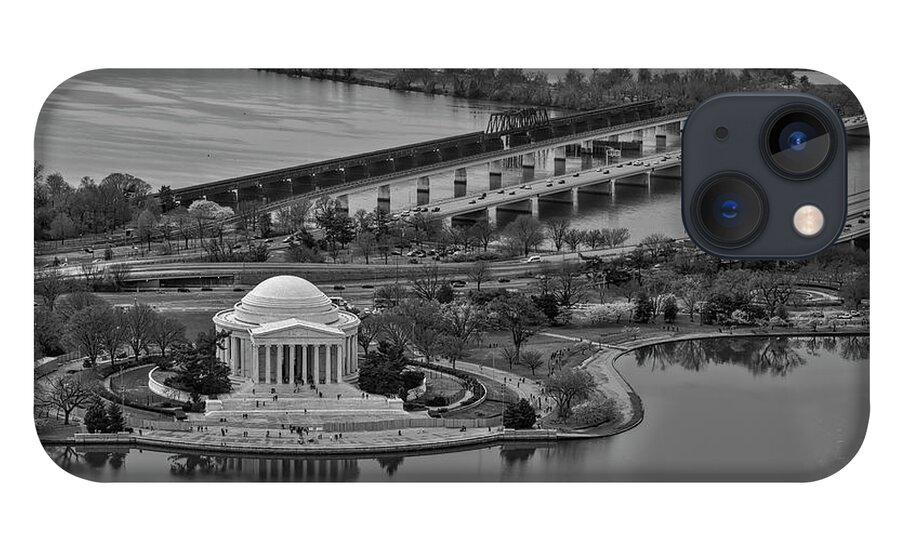 Washington Dc iPhone 13 Case featuring the photograph Jefferson Memorial Aerial BW #1 by Susan Candelario