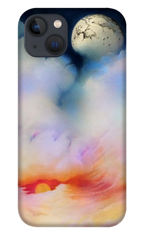 Clouds Drawing iPhone 13 Case featuring the drawing Moonrise #2 by David Neace