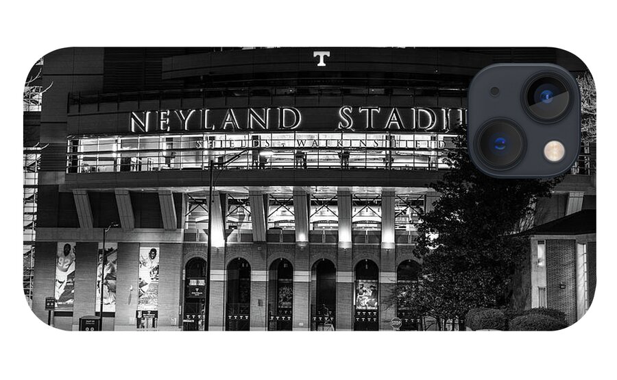 University Of Tennessee At Night iPhone 13 Case featuring the photograph Neyland Stadium at the University of Tennessee at night in black and white by Eldon McGraw