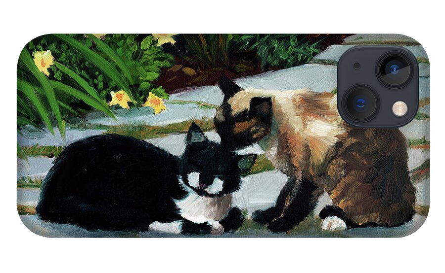 Cats iPhone 13 Case featuring the painting Nikki and Oreo by Alice Leggett