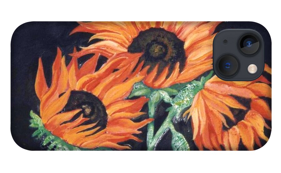 Sunflowers iPhone 13 Case featuring the painting Sunflowers by Sidra Myers