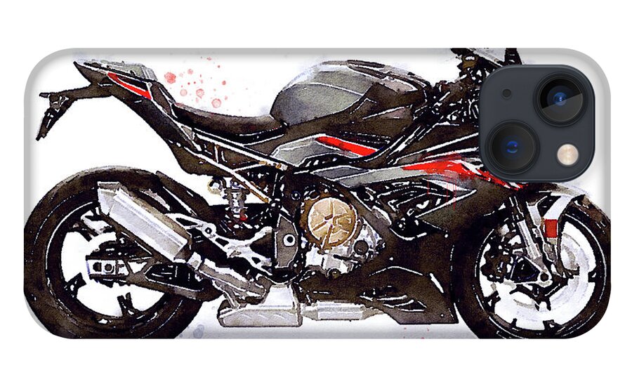 Sport iPhone 13 Case featuring the painting Watercolor Motorcycle BMW S1000RR - original artwork by Vart. by Vart Studio
