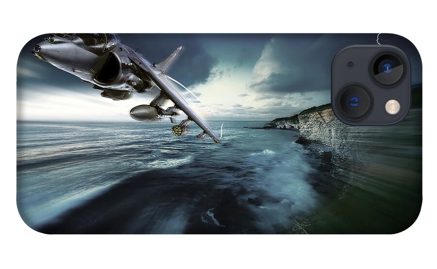 Harrier iPhone 13 Case featuring the digital art British Aerospace Harrier II GR9 White Cliffs Pass by Custom Aviation Art