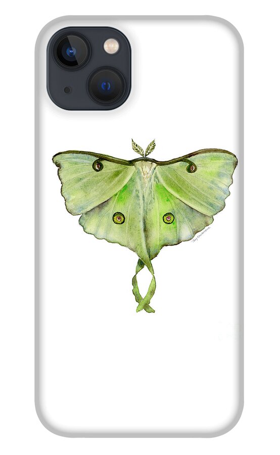 Green Butterfly iPhone 13 Case featuring the painting 100 Luna Moth by Amy Kirkpatrick