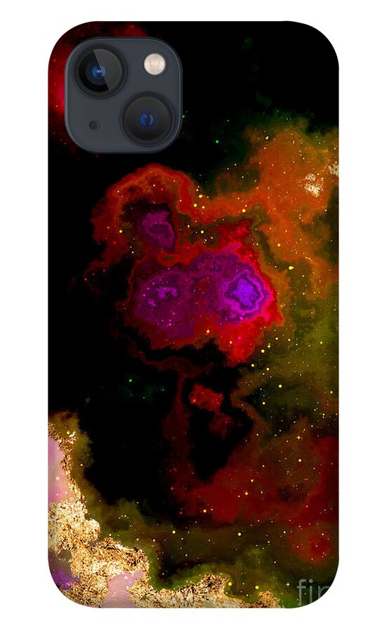 Holyrockarts iPhone 13 Case featuring the mixed media 100 Starry Nebulas in Space Abstract Digital Painting 030 by Holy Rock Design