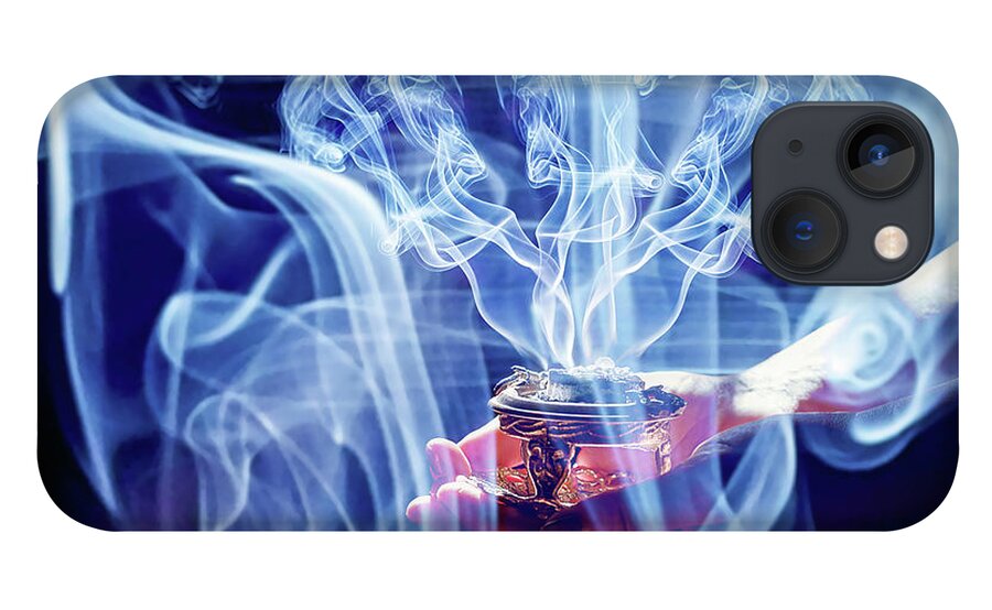 Incense In A Woman Hand, Incense Smoke On A Black Background. iPhone 13  Case by Jozef Klopacka - Pixels