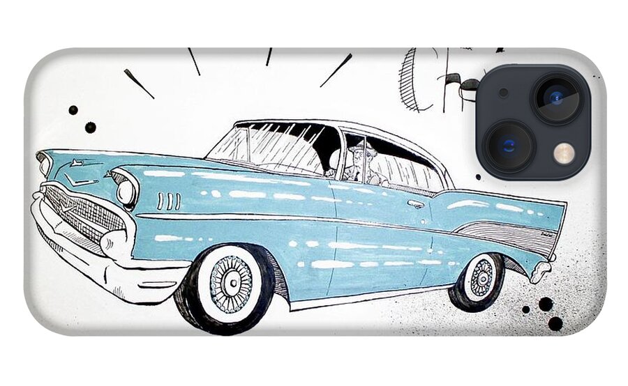  iPhone 13 Case featuring the drawing 1957 Chevy by Phil Mckenney