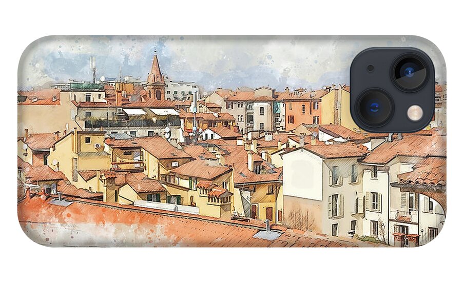 Artistic iPhone 13 Case featuring the digital art Italy sketch #2 by Ariadna De Raadt