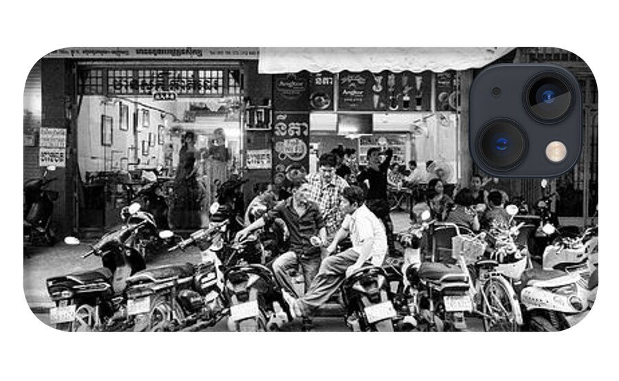 Panoramic iPhone 13 Case featuring the photograph Siem Reap cambodia street motorbikes #2 by Sonny Ryse