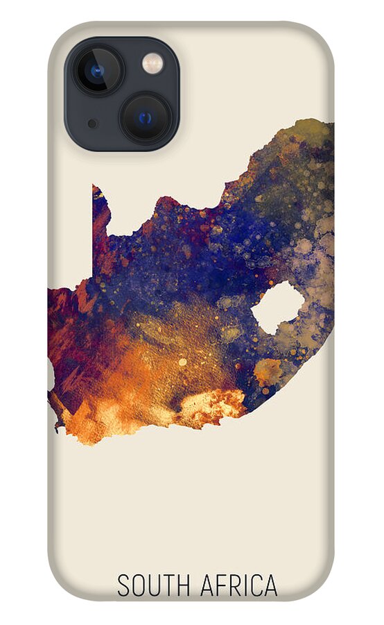 South Africa iPhone 13 Case featuring the digital art South Africa Watercolor Map #2 by Michael Tompsett