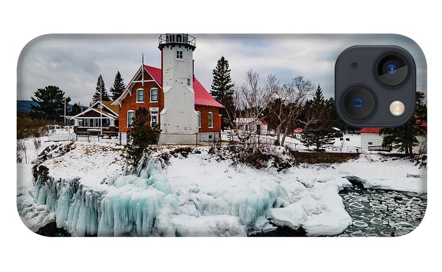 Eagle Harbor Mi iPhone 13 Case featuring the photograph Winter view of Eagle Harbor Lighthouse in Eagle Harbor Michigan by Eldon McGraw
