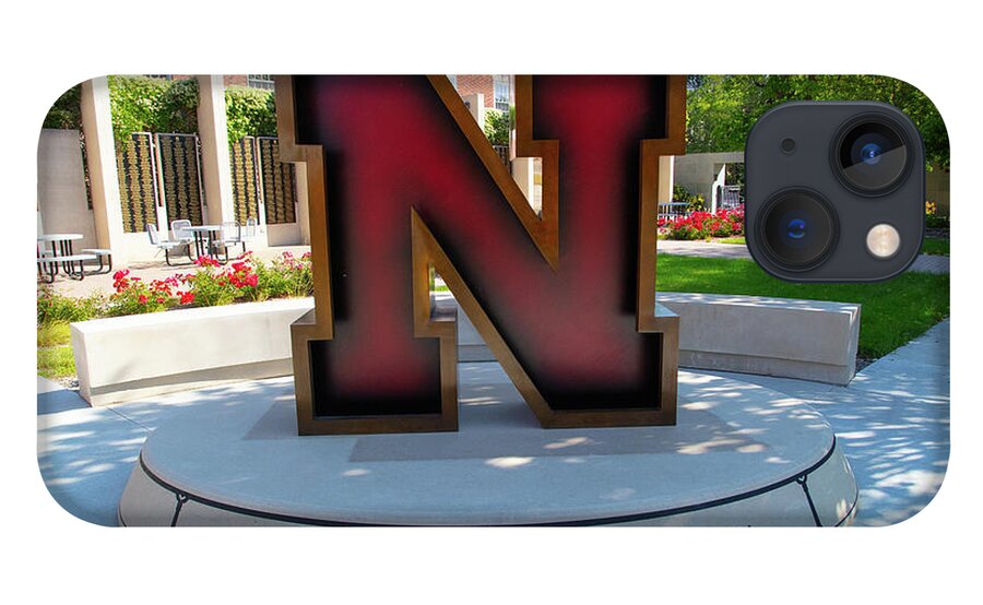 College Campus Tour iPhone 13 Case featuring the photograph Large Red N statue at the University of Nebraska by Eldon McGraw
