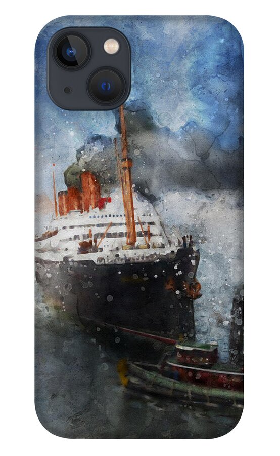 Steamer iPhone 13 Case featuring the digital art R.M.S. Berengaria by Geir Rosset