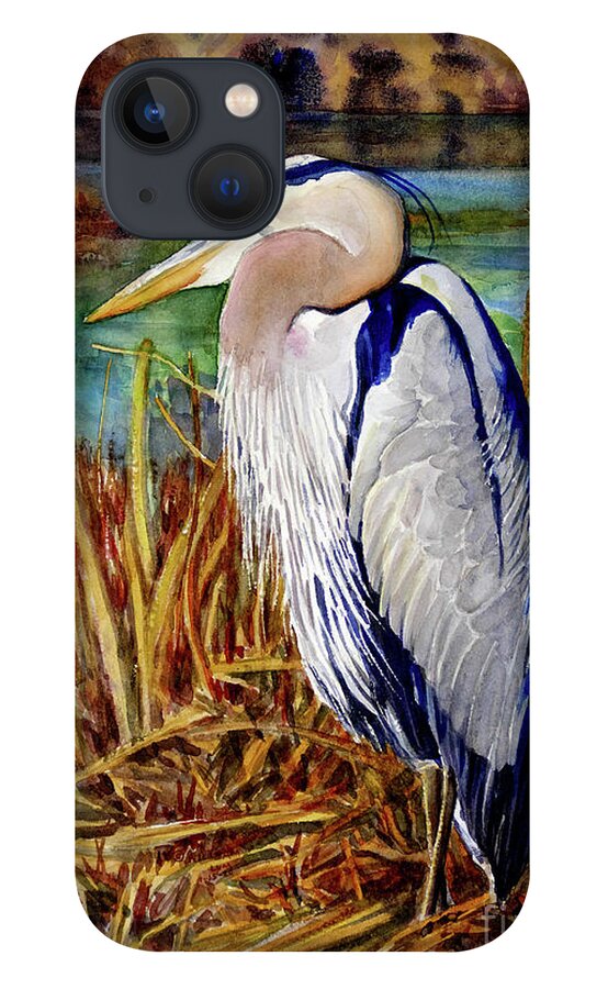 Placer Arts iPhone 13 Case featuring the painting #421 Great Blue Heron #421 by William Lum