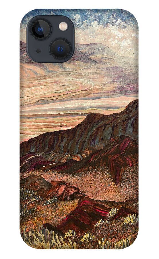 Dante's View iPhone 13 Case featuring the painting 5,475 feet above the desert floor. Dante's View, Death Valley, California. #5475 by ArtStudio Mateo