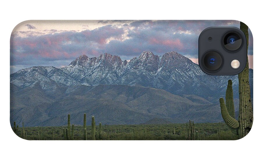 Mountains iPhone 13 Case featuring the photograph Four Peaks Sunset Snow by Matalyn Gardner