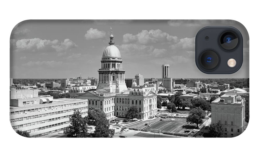 Usa iPhone 13 Case featuring the photograph Illinois state capitol in Springfield Illinois in black and white by Eldon McGraw