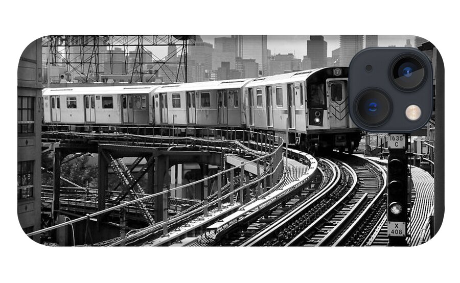 New York City Subway iPhone 13 Case featuring the photograph 7-Scape No. 9 - Under the Silvercup Sign by Steve Ember