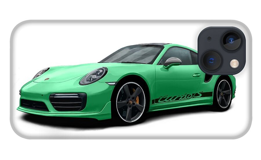 Sports Car iPhone 13 Case featuring the digital art 911 Turbo S Green by Moospeed Art