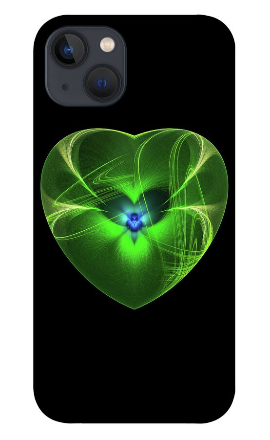 Abstract iPhone 13 Case featuring the digital art A Fairy in a Green Heart by Manpreet Sokhi