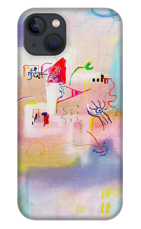 Abstract iPhone 13 Case featuring the painting A Queen Triggerfish Tale by Christine Bolden