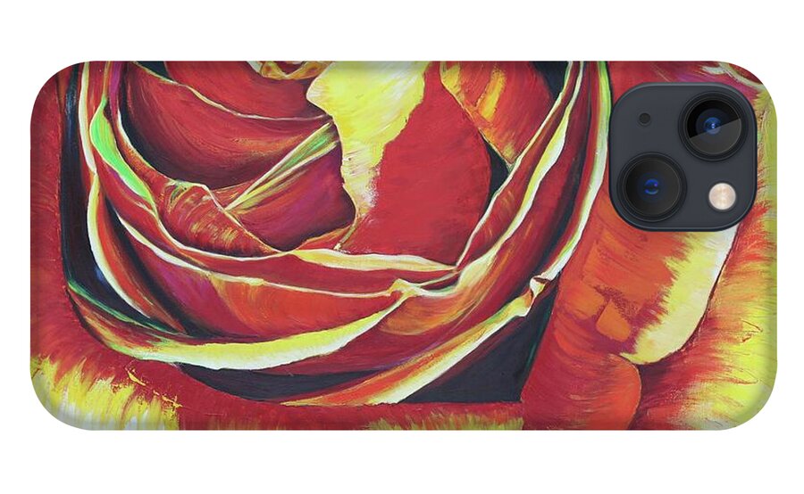 Red Rose Large Print Stunning Red Yellow Rose Flower Dramatic Red Rose Beautiful Rose iPhone 13 Case featuring the painting A Rose and a Lady by Dorsey Northrup