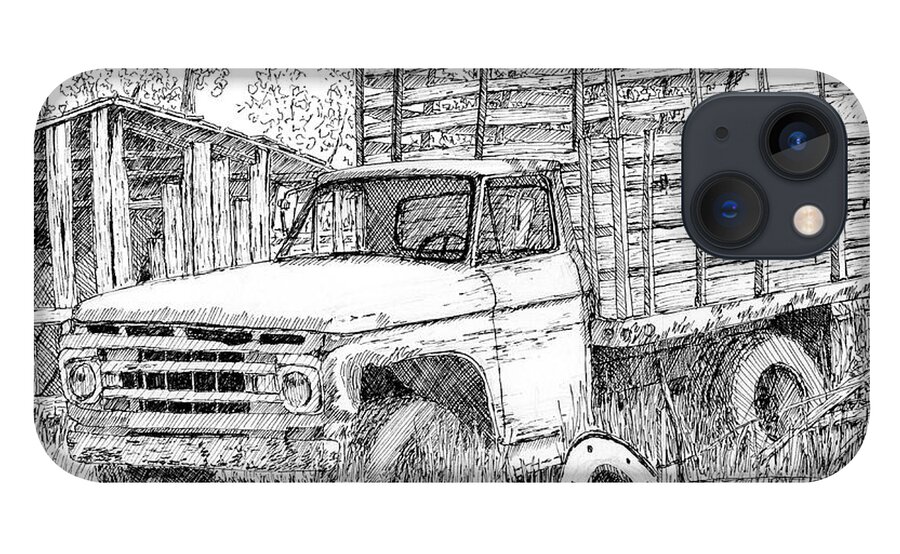 Abandoned iPhone 13 Case featuring the drawing Abandoned 1963 Ford Farm Truck by David King Studio