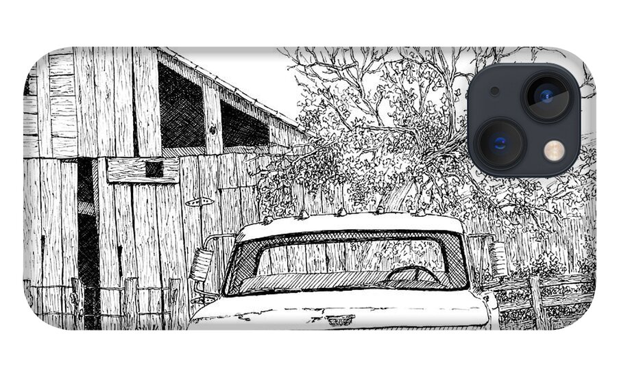 Abandoned iPhone 13 Case featuring the drawing Abandoned 1965 Ford Pickup Pen Dwg by David King Studio