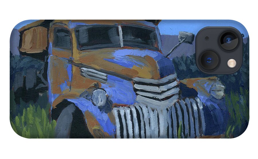 Truck iPhone 13 Case featuring the painting Abandoned Blue Chevy Dump Truck by David King Studio